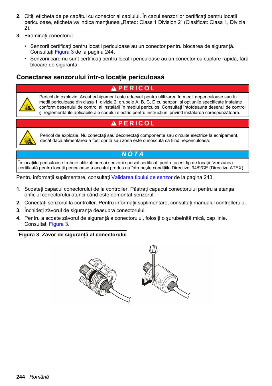 Conectarea senzorului într-o locaţie periculoasă, N o t ã | Hach-Lange LDO Sensor User Manual | Page 244 / 394