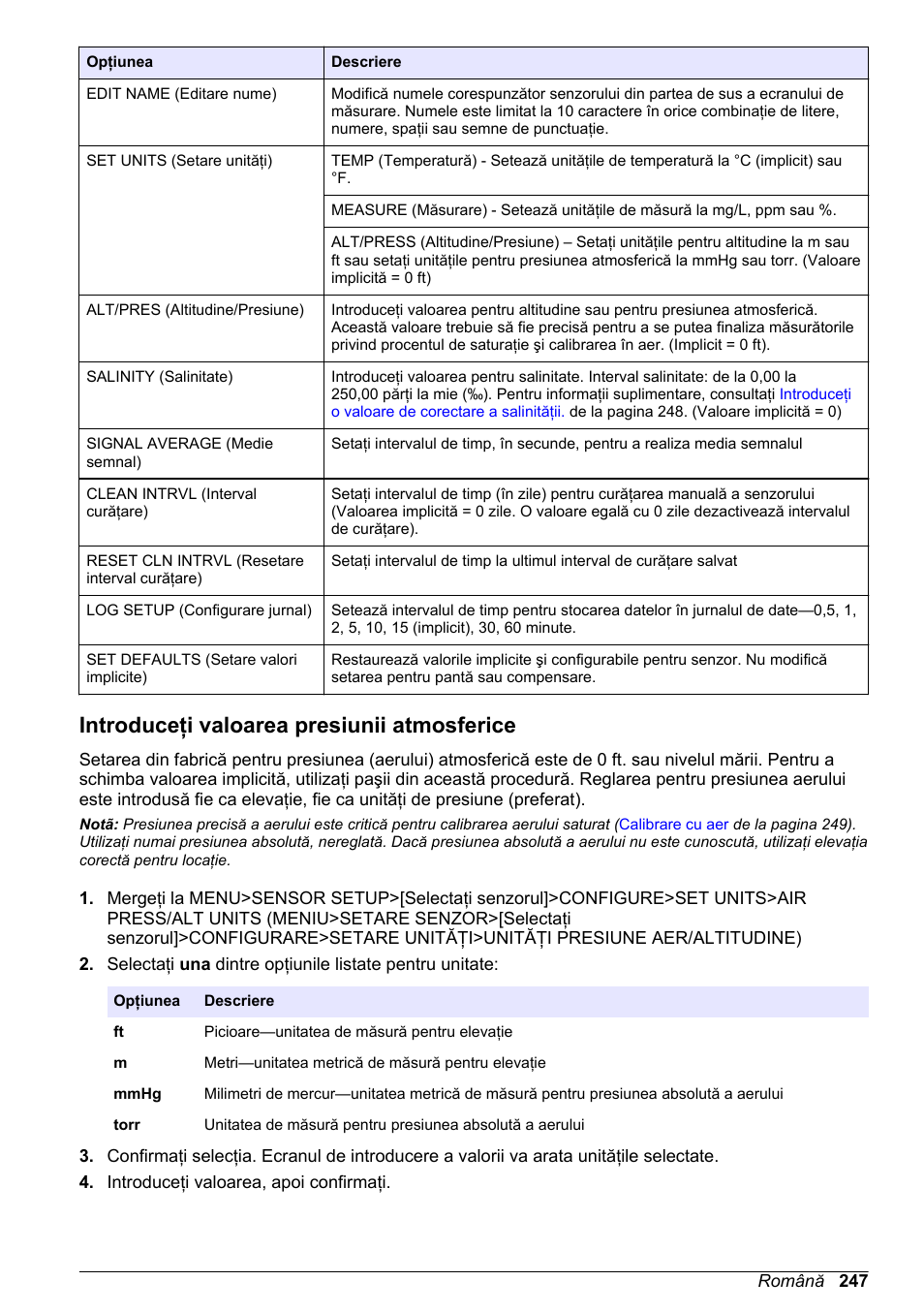 Introduceţi valoarea presiunii atmosferice | Hach-Lange LDO Sensor User Manual | Page 247 / 394