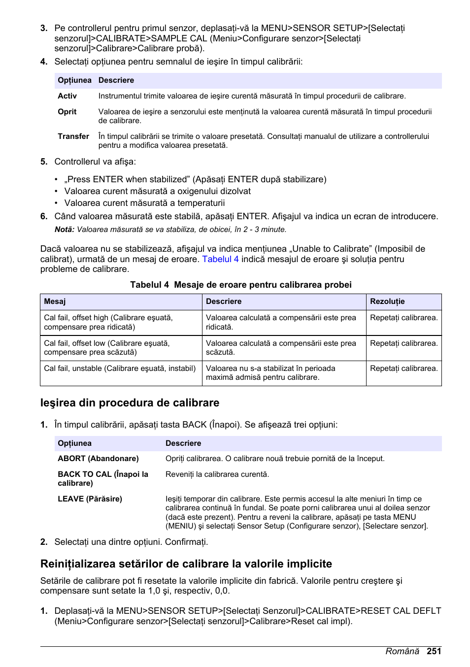 Ieşirea din procedura de calibrare | Hach-Lange LDO Sensor User Manual | Page 251 / 394