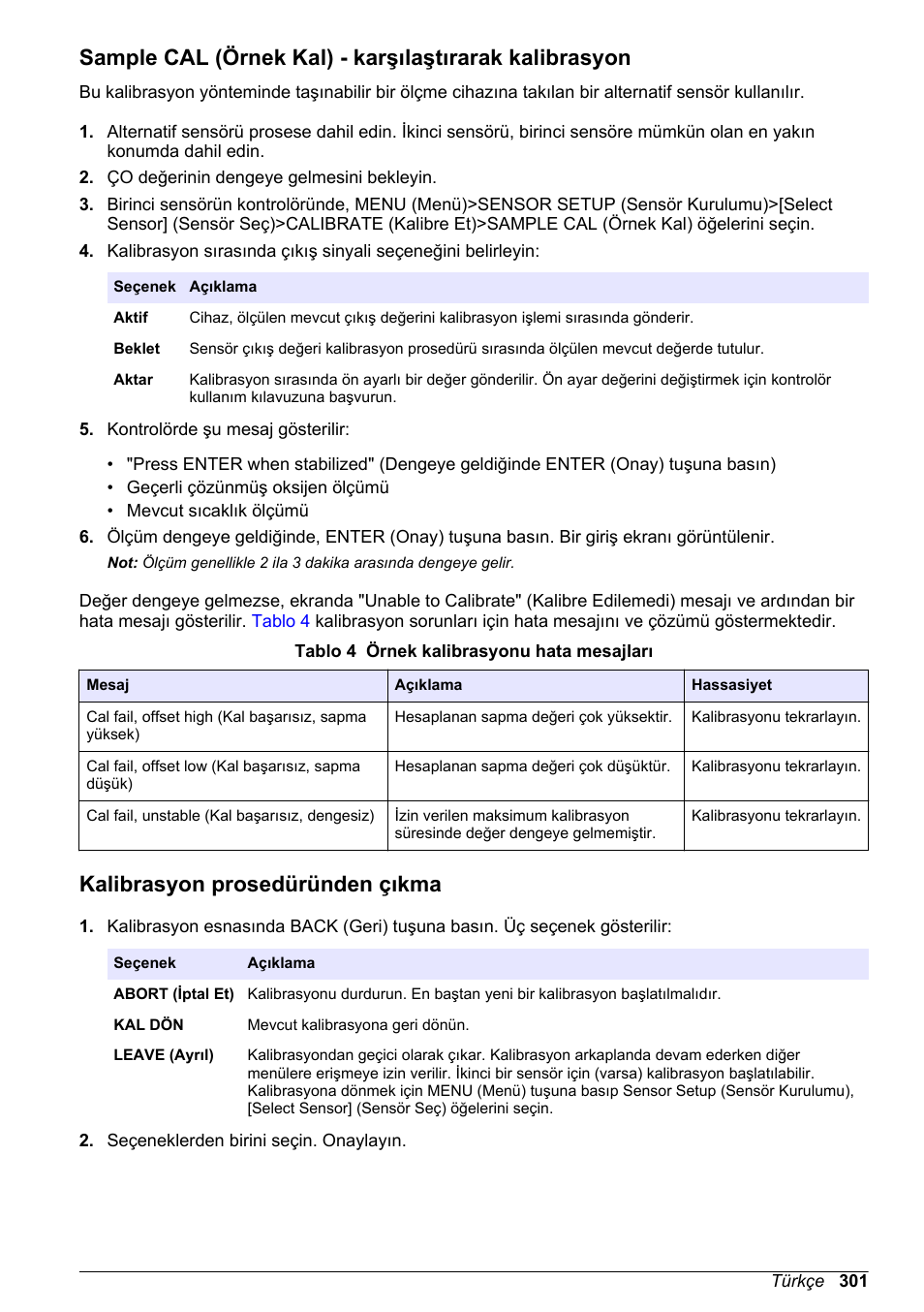 Kalibrasyon prosedüründen çıkma | Hach-Lange LDO Sensor User Manual | Page 301 / 394