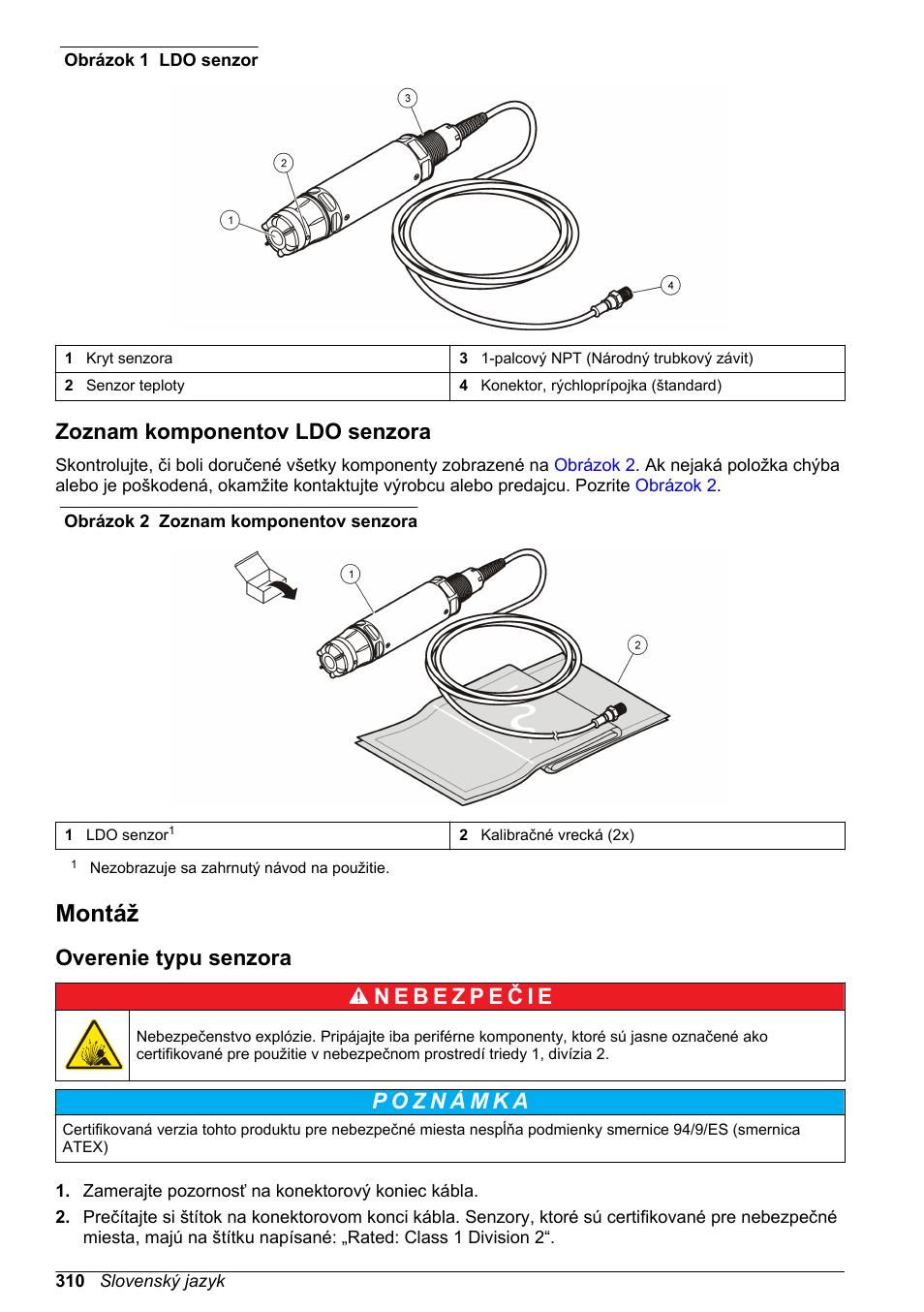 Zoznam komponentov ldo senzora, Montáž, Overenie typu senzora | Na strane 310 | Hach-Lange LDO Sensor User Manual | Page 310 / 394