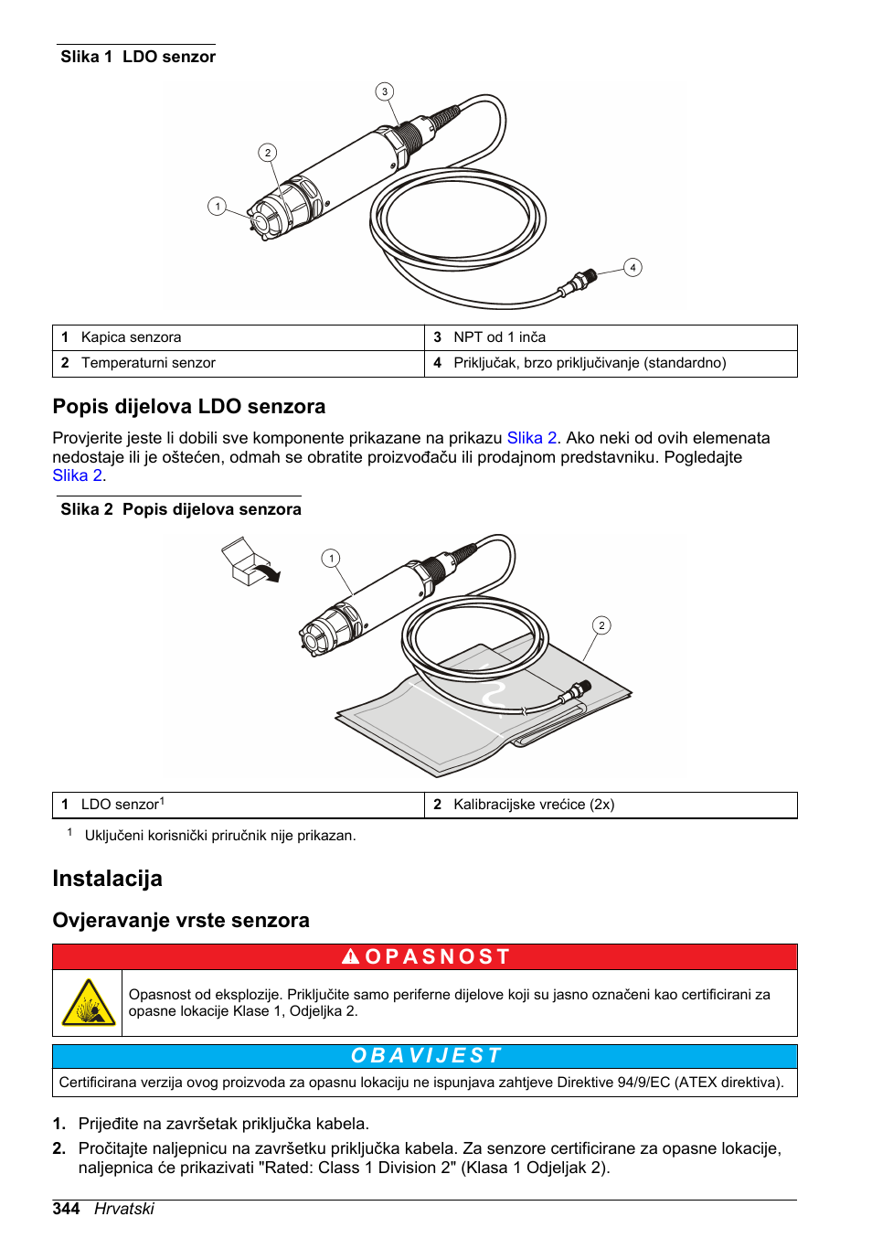 Popis dijelova ldo senzora, Instalacija, Ovjeravanje vrste senzora | Hach-Lange LDO Sensor User Manual | Page 344 / 394
