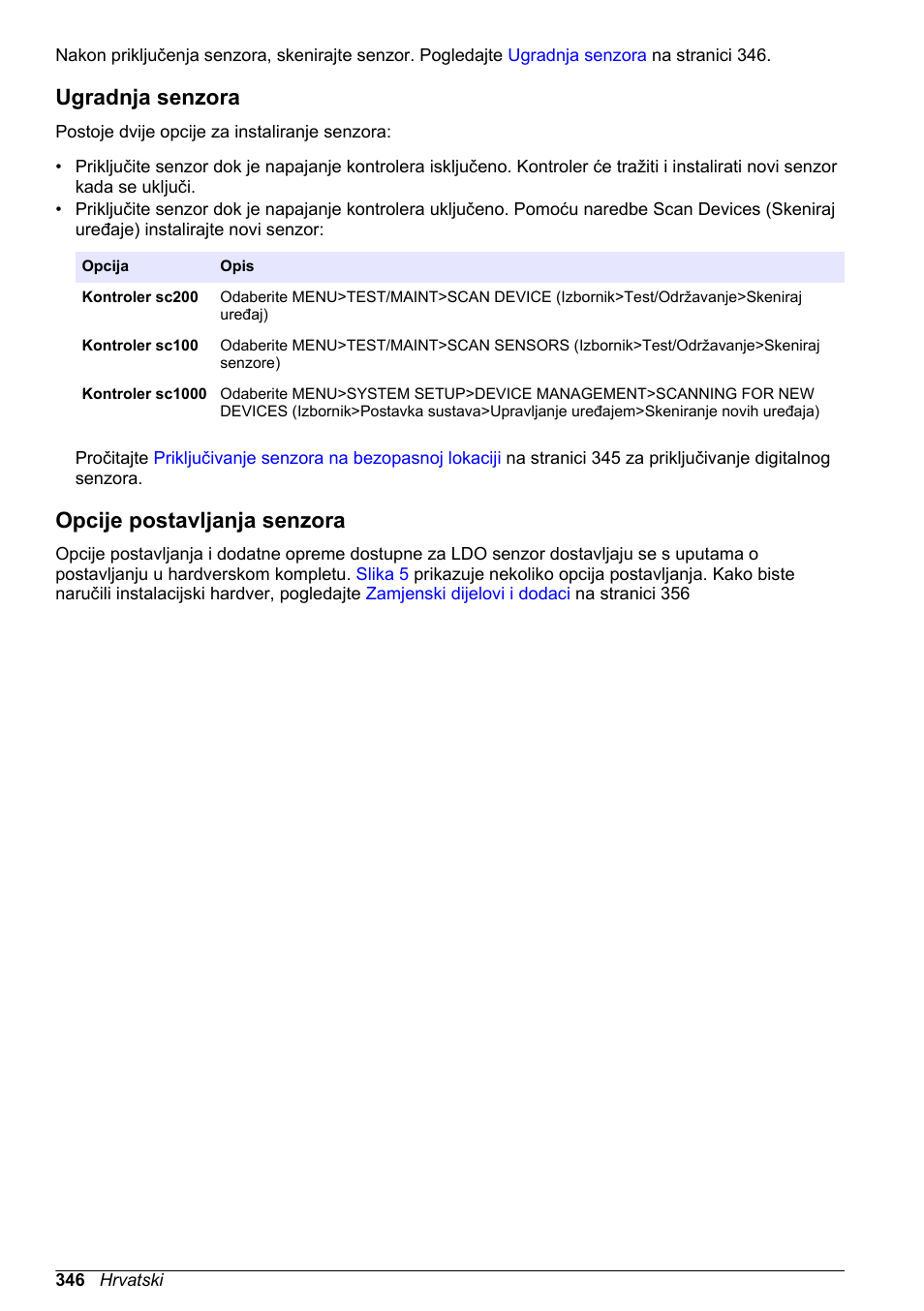 Ugradnja senzora, Opcije postavljanja senzora | Hach-Lange LDO Sensor User Manual | Page 346 / 394