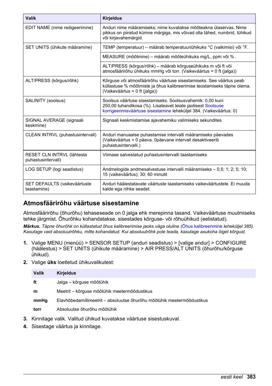 Atmosfäärirõhu väärtuse sisestamine | Hach-Lange LDO Sensor User Manual | Page 383 / 394
