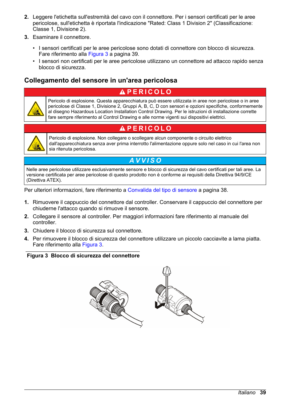 Collegamento del sensore in un'area pericolosa | Hach-Lange LDO Sensor User Manual | Page 39 / 394