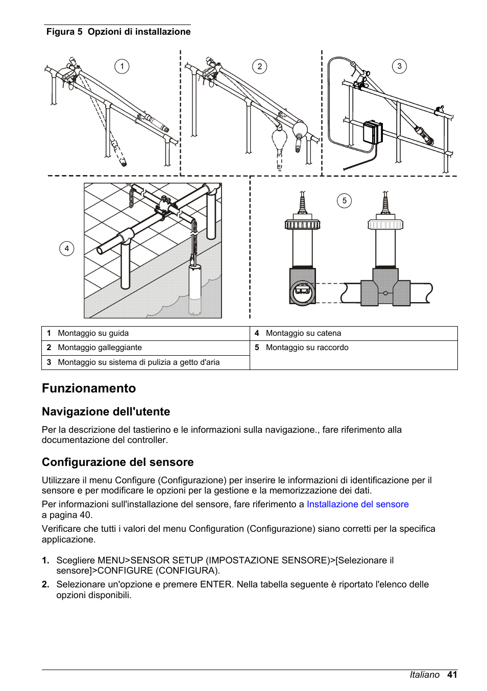 Funzionamento, Navigazione dell'utente, Configurazione del sensore | Figura 5 | Hach-Lange LDO Sensor User Manual | Page 41 / 394