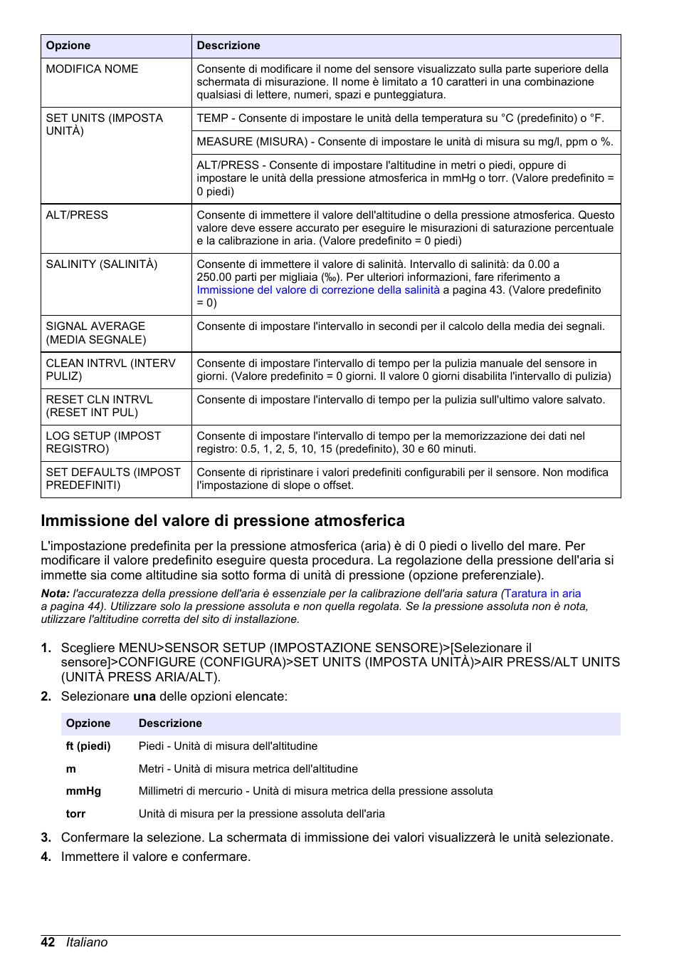Immissione del valore di pressione atmosferica | Hach-Lange LDO Sensor User Manual | Page 42 / 394