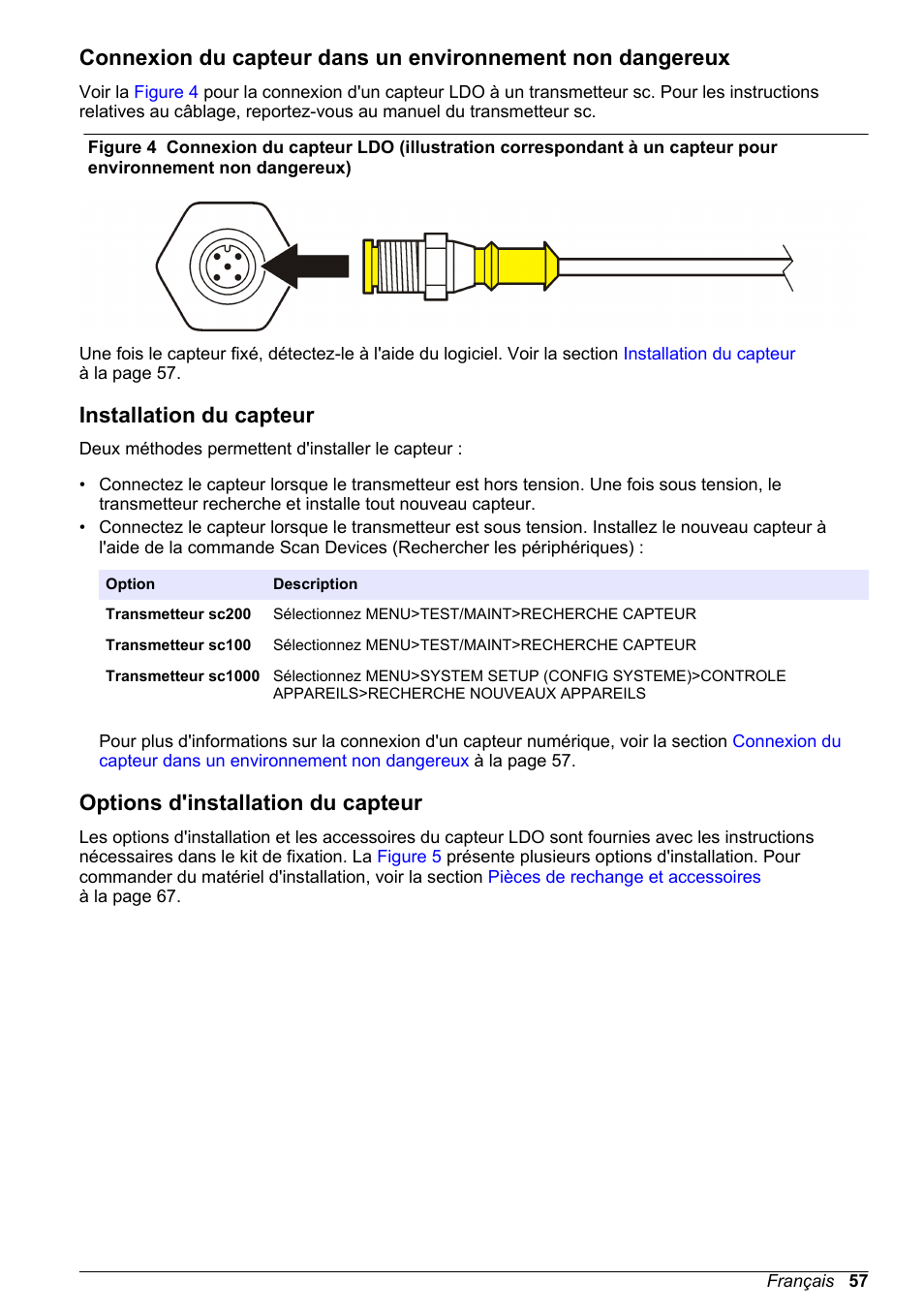 Installation du capteur, Options d'installation du capteur | Hach-Lange LDO Sensor User Manual | Page 57 / 394