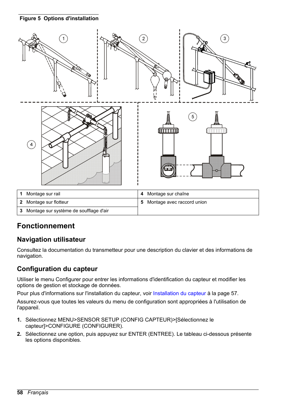 Fonctionnement, Navigation utilisateur, Configuration du capteur | Figure 5 | Hach-Lange LDO Sensor User Manual | Page 58 / 394