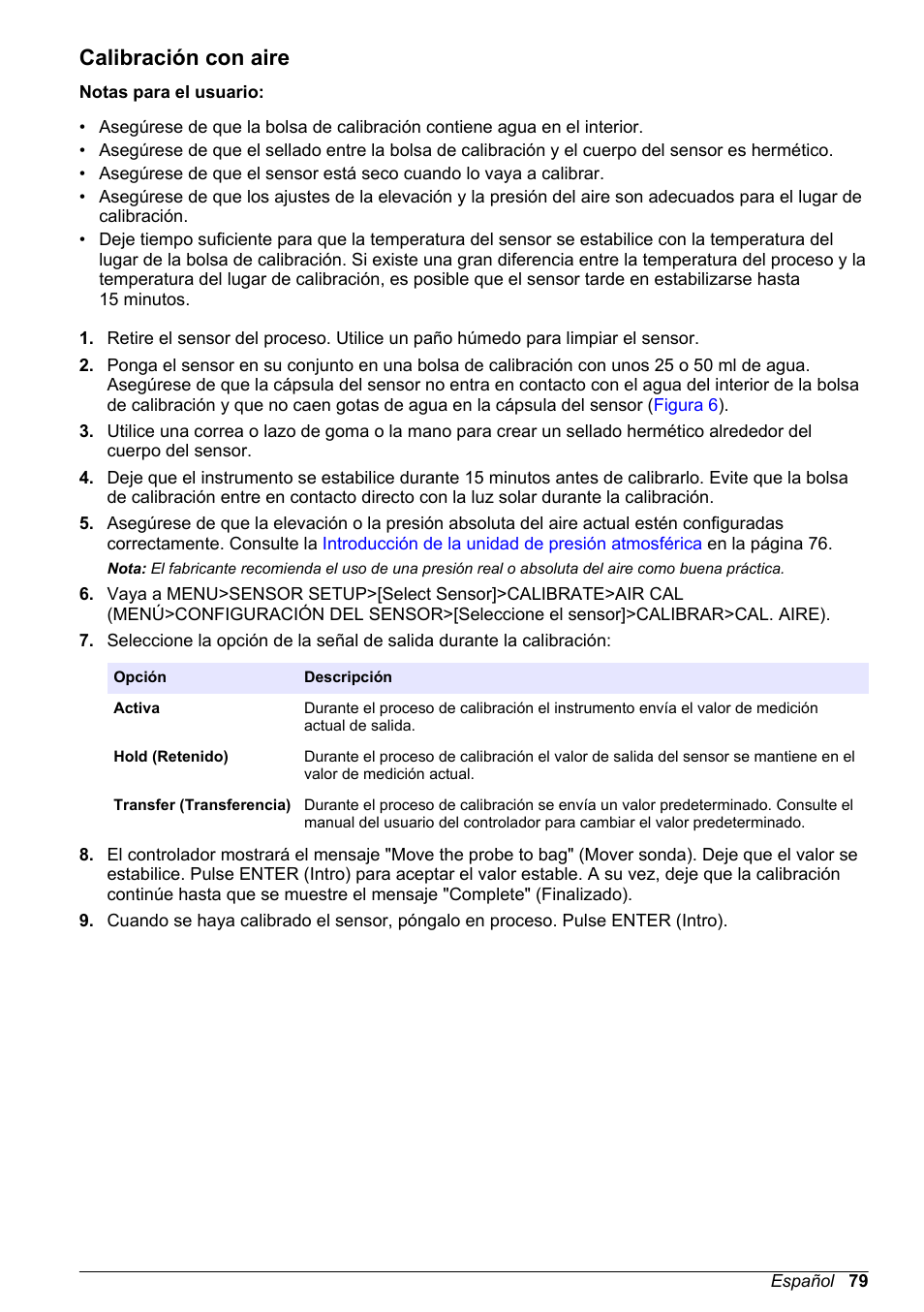 Calibración con aire | Hach-Lange LDO Sensor User Manual | Page 79 / 394