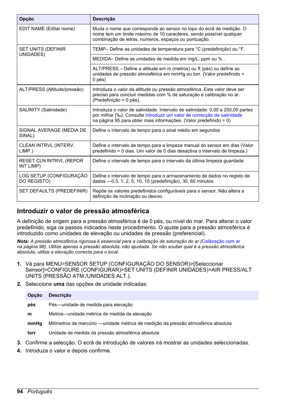 Introduzir o valor de pressão atmosférica | Hach-Lange LDO Sensor User Manual | Page 94 / 394