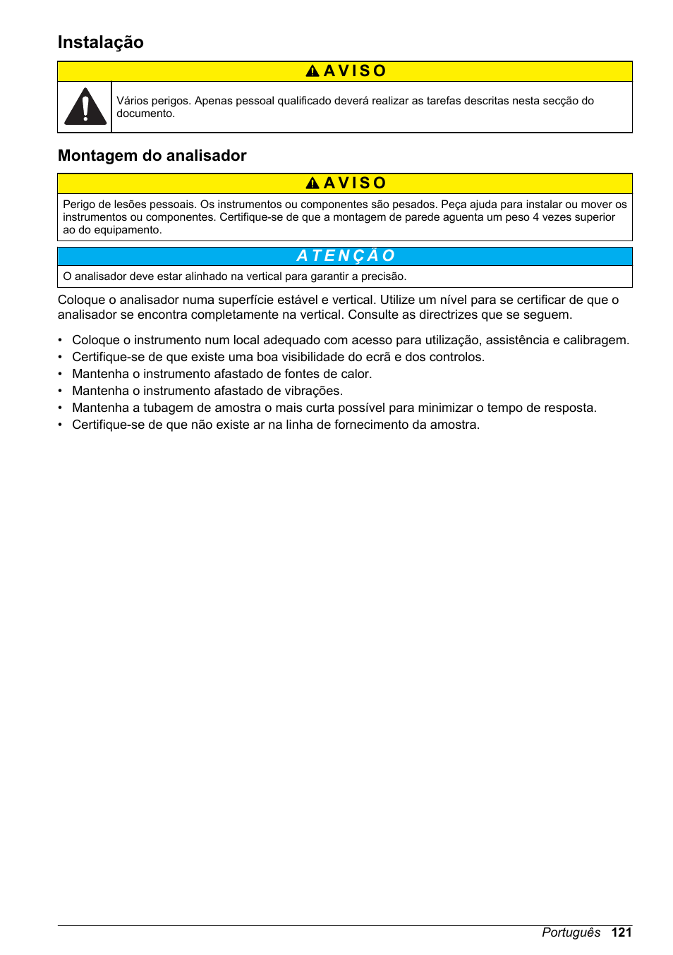 Instalação, Montagem do analisador | Hach-Lange POLYMETRON 9586 User Manual | Page 121 / 252