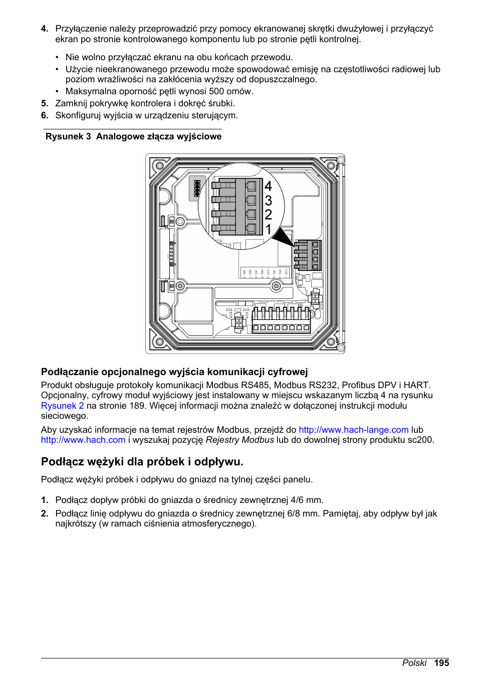 Podłącz wężyki dla próbek i odpływu, Rysunek 3, Na rysunku | Hach-Lange POLYMETRON 9586 User Manual | Page 195 / 252