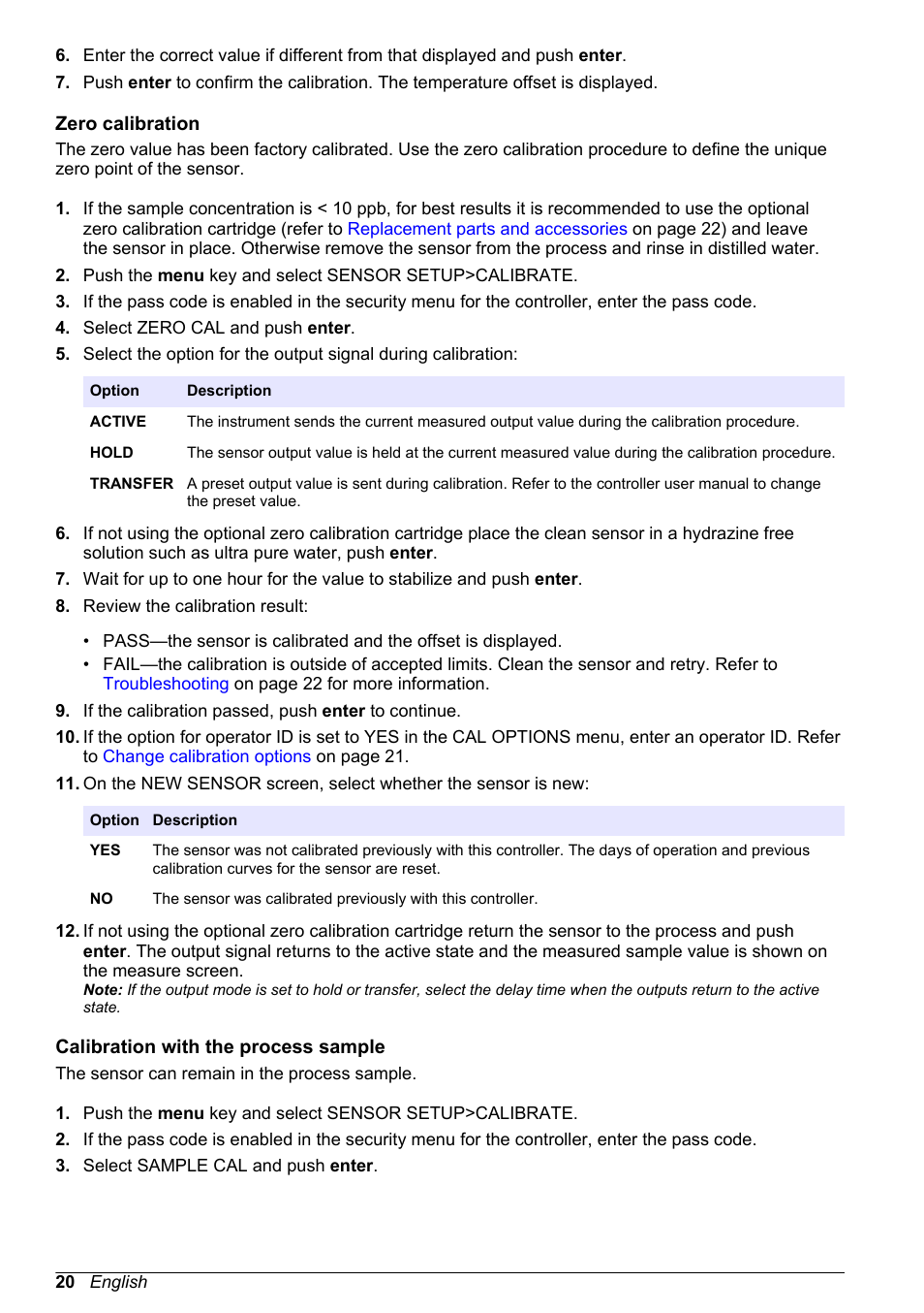 Zero calibration, Calibration with the process sample | Hach-Lange POLYMETRON 9586 User Manual | Page 20 / 252