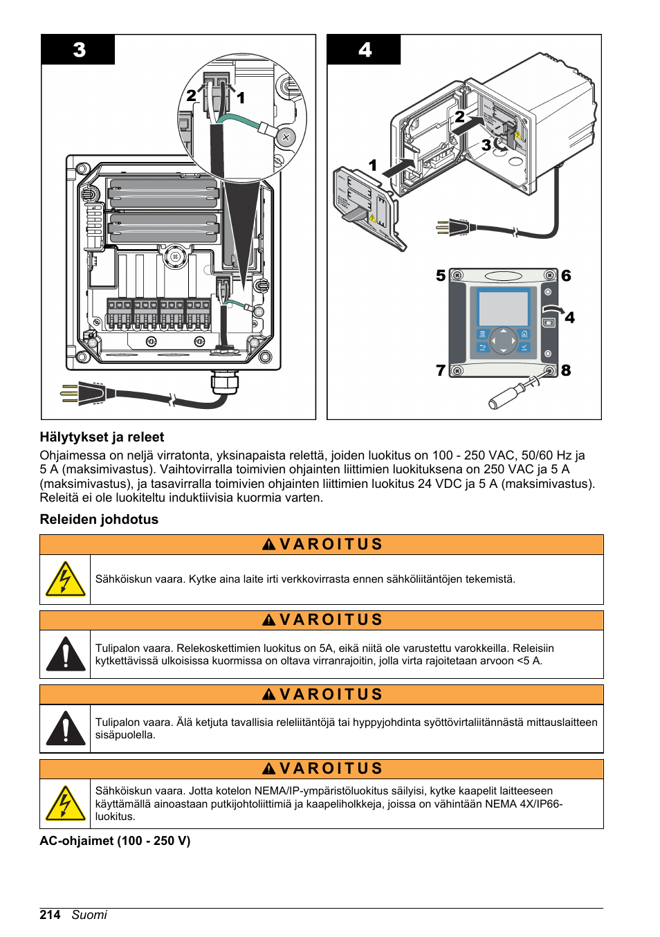 Hälytykset ja releet, Releiden johdotus | Hach-Lange POLYMETRON 9586 User Manual | Page 214 / 252