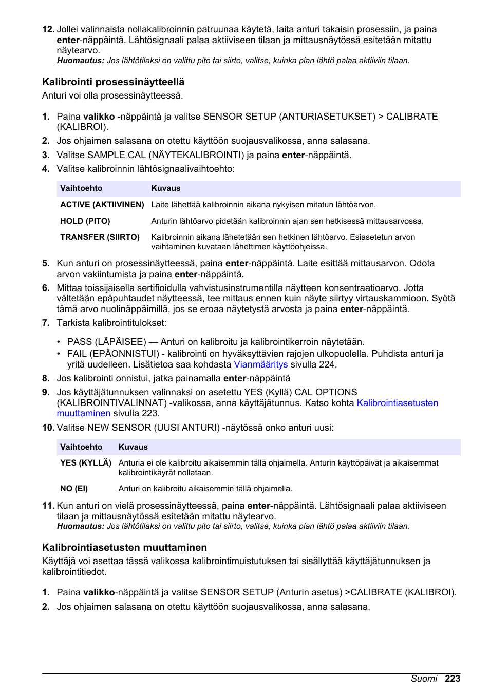 Kalibrointi prosessinäytteellä, Kalibrointiasetusten muuttaminen, Kalibrointiasetusten | Muuttaminen, Sivulla | Hach-Lange POLYMETRON 9586 User Manual | Page 223 / 252