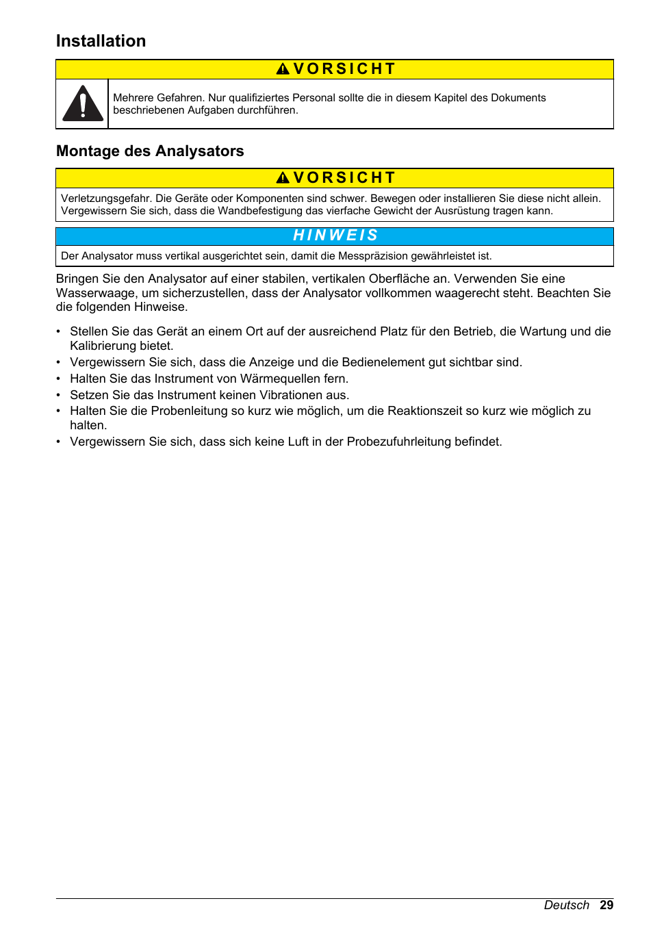 Installation, Montage des analysators | Hach-Lange POLYMETRON 9586 User Manual | Page 29 / 252