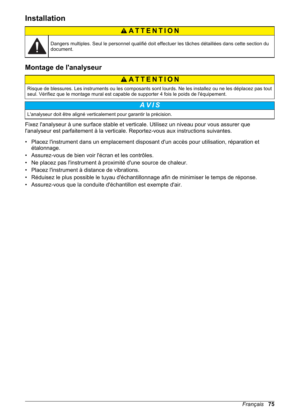 Installation, Montage de l'analyseur | Hach-Lange POLYMETRON 9586 User Manual | Page 75 / 252