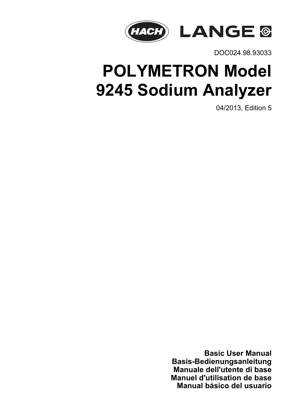 Hach-Lange POLYMETRON 9245 Basic User Manual User Manual | 110 pages