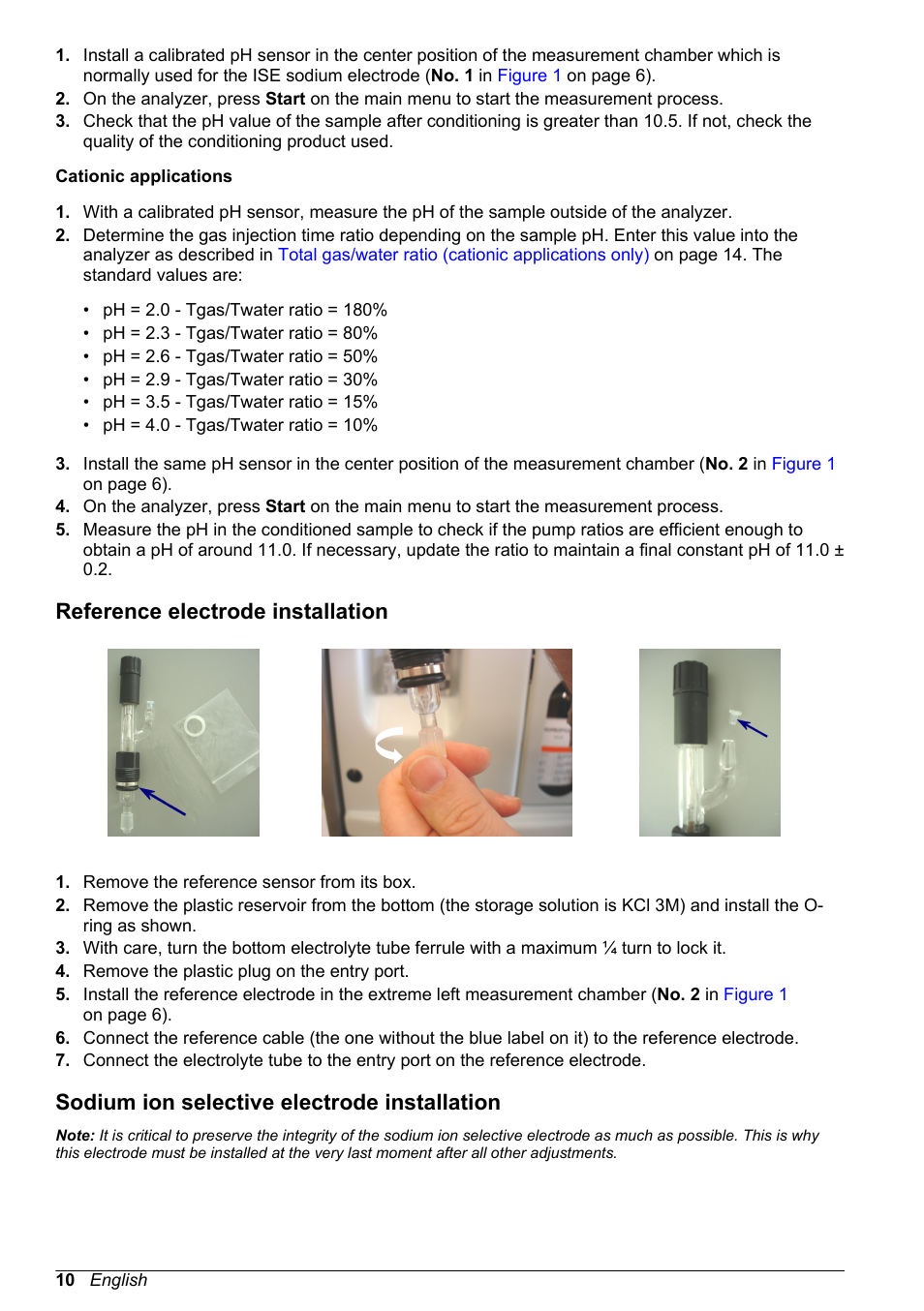 Reference electrode installation, Sodium ion selective electrode installation | Hach-Lange POLYMETRON 9245 Basic User Manual User Manual | Page 10 / 110