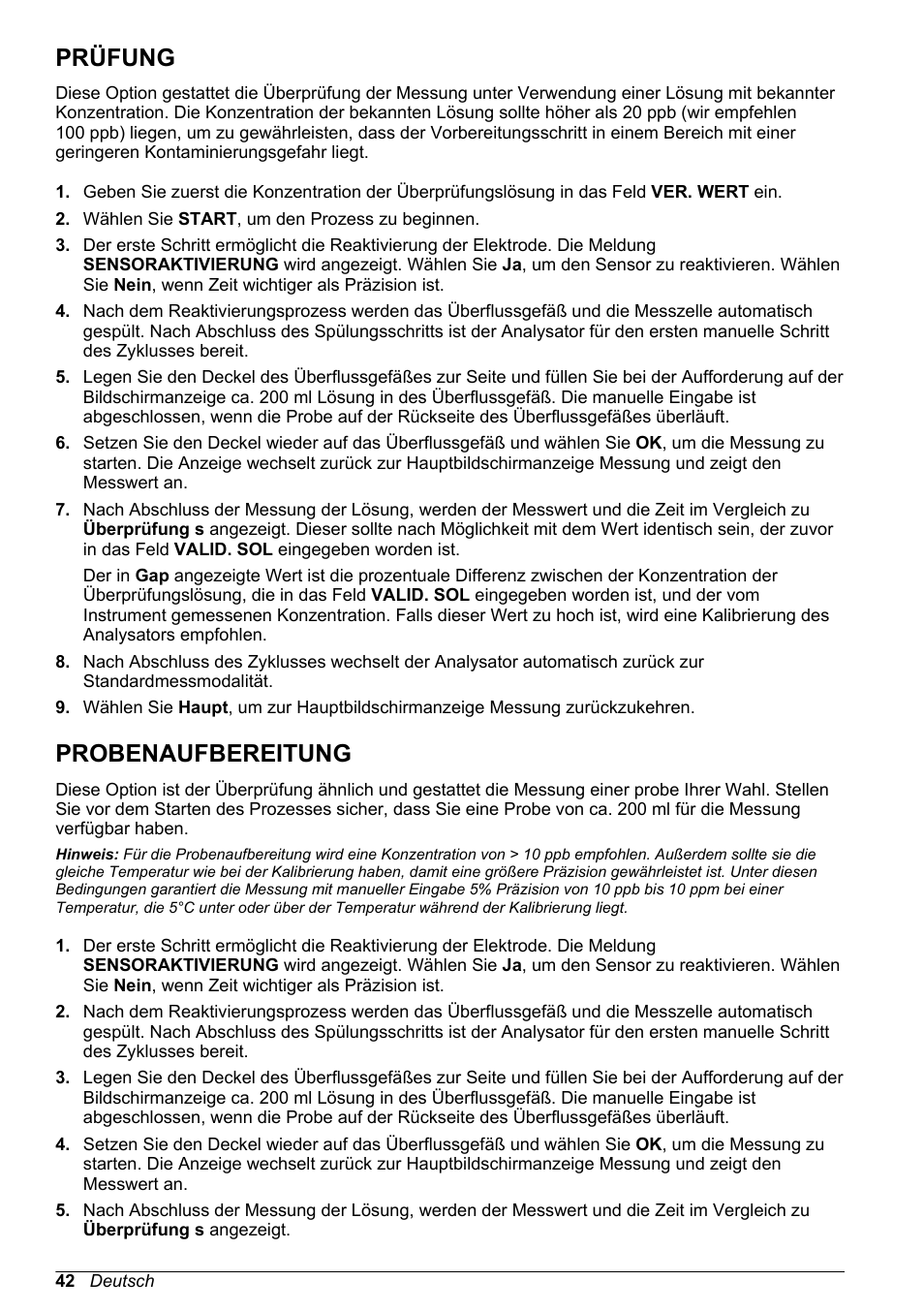 Prüfung, Probenaufbereitung, Auf seite 42 | Hach-Lange POLYMETRON 9245 Basic User Manual User Manual | Page 42 / 110