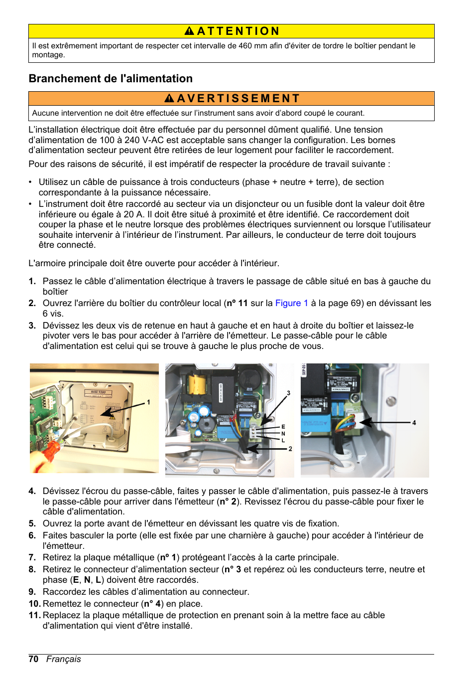 Branchement de l'alimentation | Hach-Lange POLYMETRON 9245 Basic User Manual User Manual | Page 70 / 110