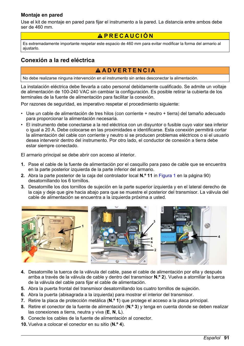 Montaje en pared, Conexión a la red eléctrica | Hach-Lange POLYMETRON 9245 Basic User Manual User Manual | Page 91 / 110