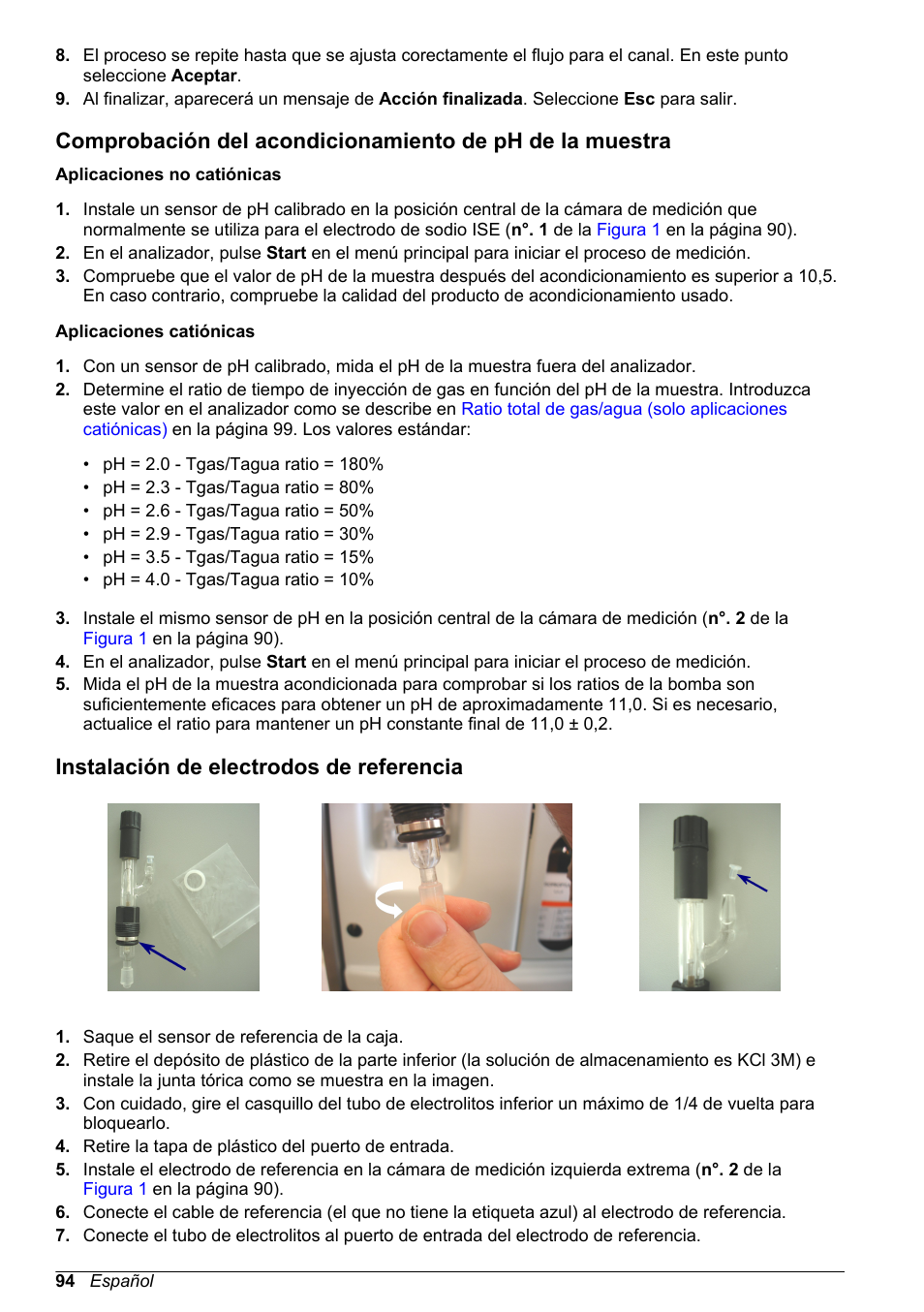 Instalación de electrodos de referencia | Hach-Lange POLYMETRON 9245 Basic User Manual User Manual | Page 94 / 110