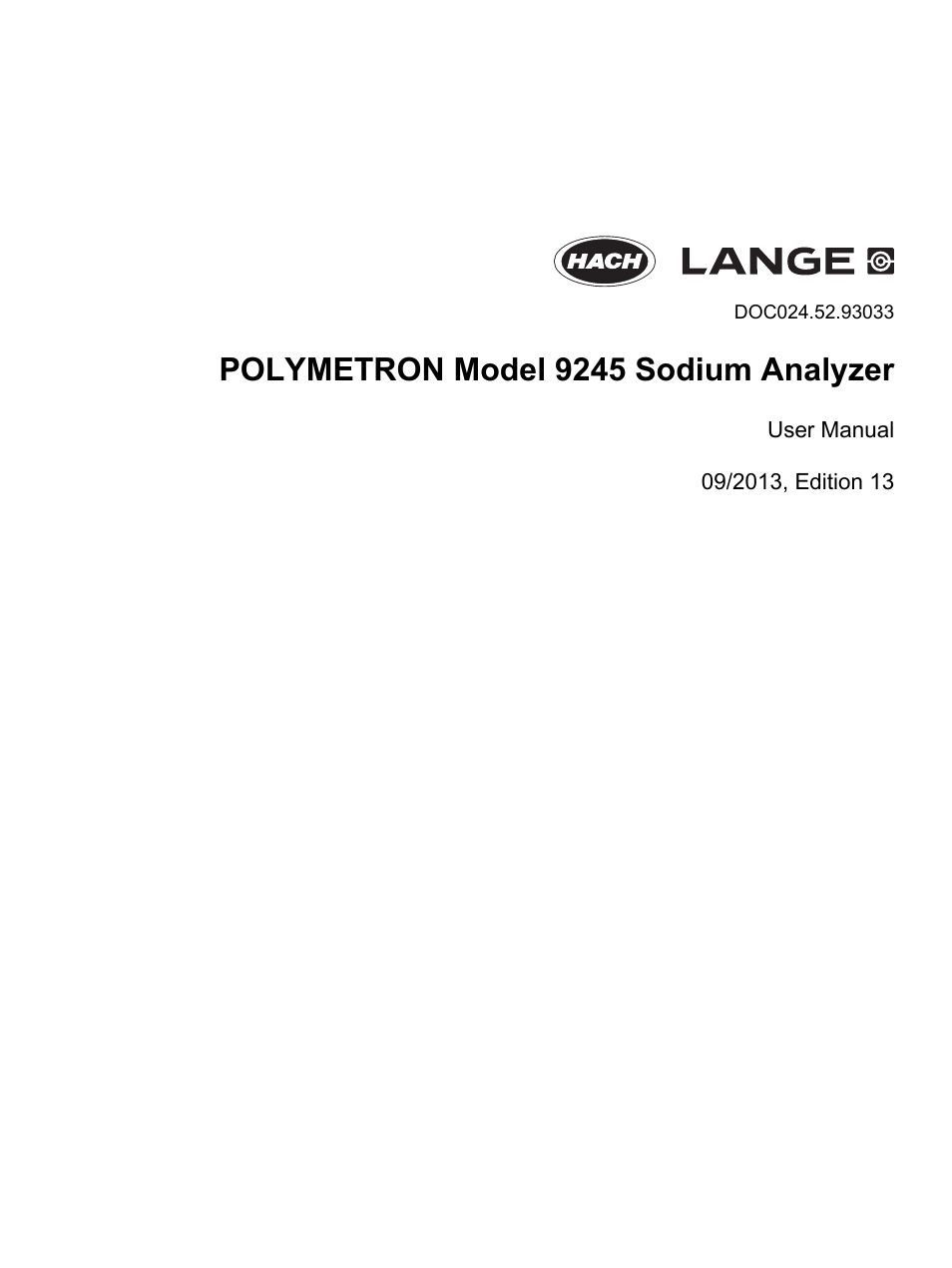 Hach-Lange POLYMETRON 9245 User Manual User Manual | 132 pages