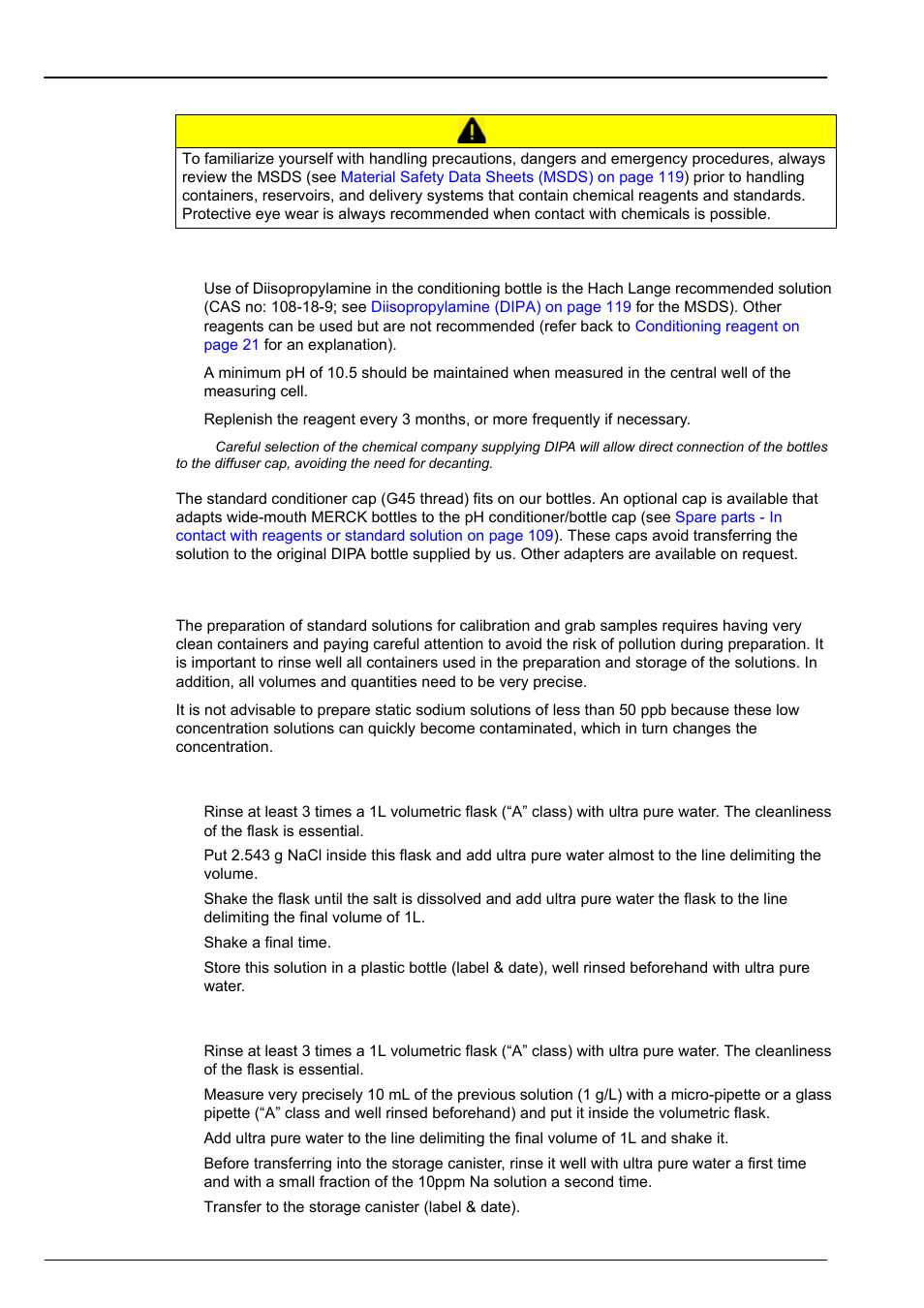 Section 13 reagent preparation, 1 conditioning reagent, 2 standard solutions | 1 conditioning reagent 13.2 standard solutions | Hach-Lange POLYMETRON 9245 User Manual User Manual | Page 117 / 132