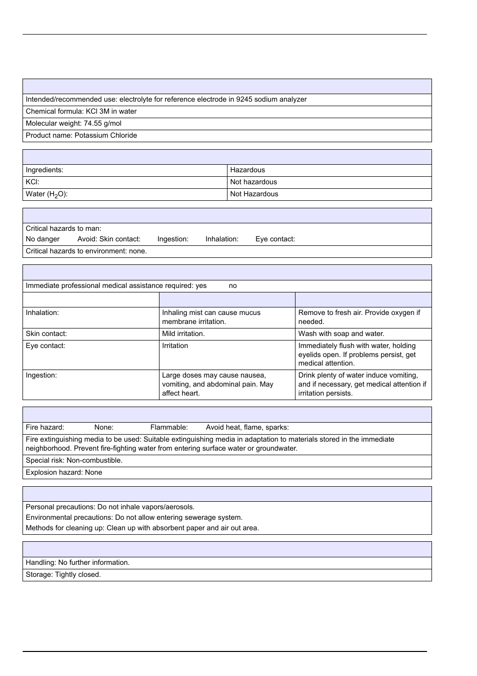 2 potassium chloride, Material safety data sheets (msds) | Hach-Lange POLYMETRON 9245 User Manual User Manual | Page 124 / 132