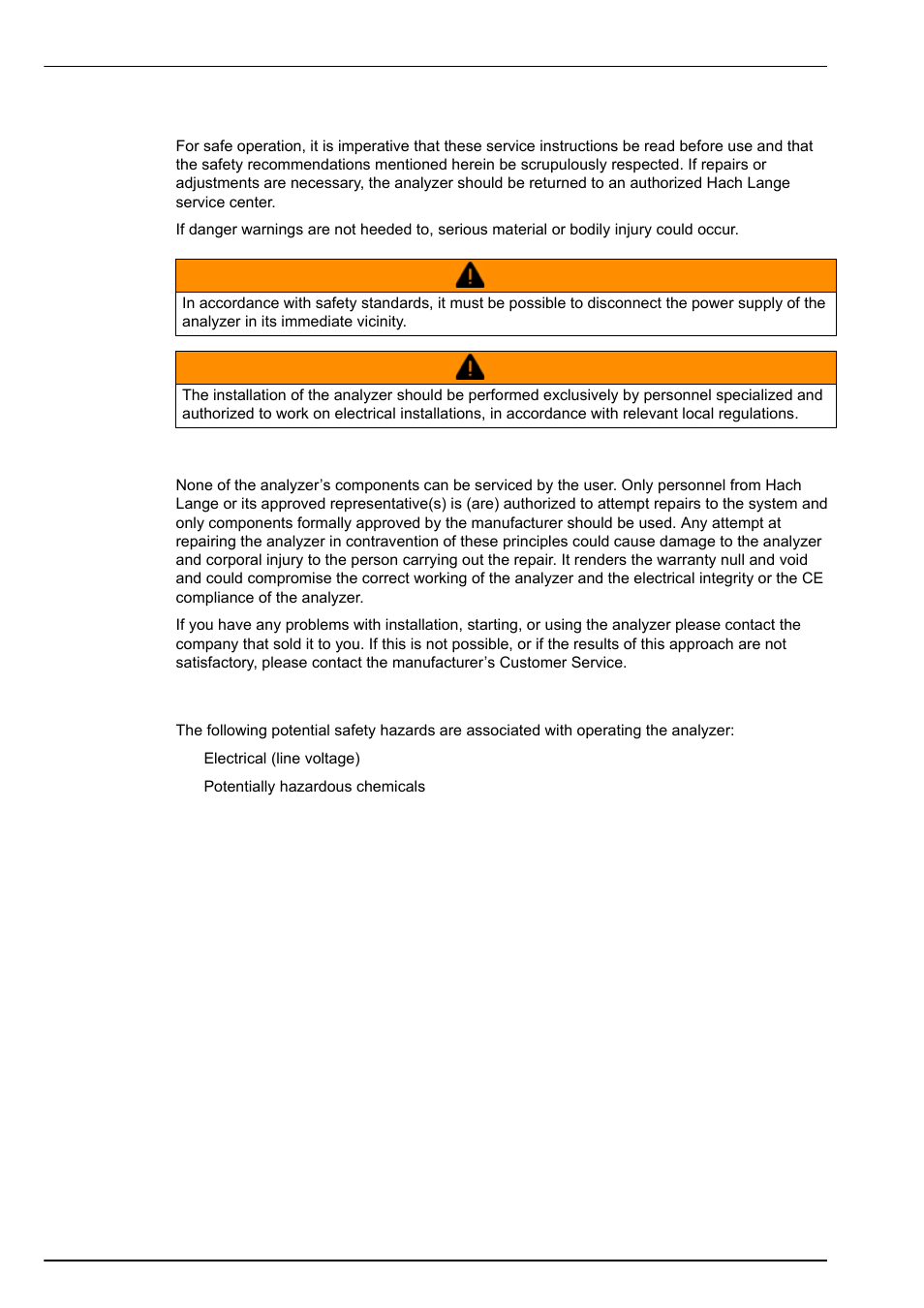 2 safety recommendations, 3 service and repairs, 4 potential safety hazards | Hach-Lange POLYMETRON 9245 User Manual User Manual | Page 8 / 132
