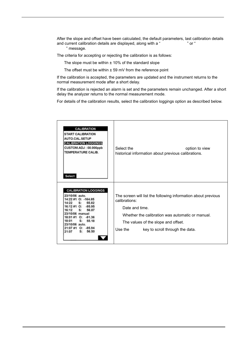 6 calibration results, 7 calibration loggings, 6 calibration results 8.7 calibration loggings | Hach-Lange POLYMETRON 9245 User Manual User Manual | Page 93 / 132