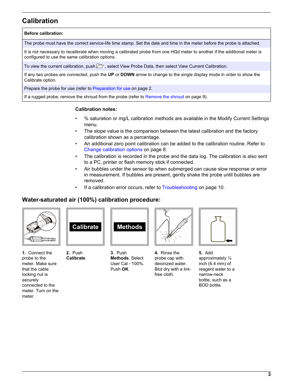 Calibration, Water-saturated air (100%) calibration procedure | Hach-Lange LDO10130 User Manual | Page 3 / 12