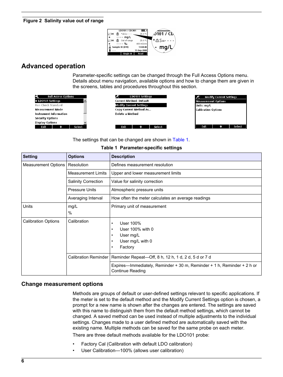 Advanced operation, Change measurement options, Salinity effects, refer to | Hach-Lange LDO10130 User Manual | Page 6 / 12