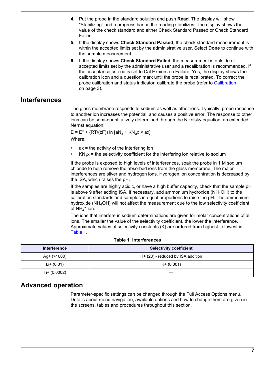 Interferences, Advanced operation | Hach-Lange ISENa38103 User Manual | Page 7 / 16