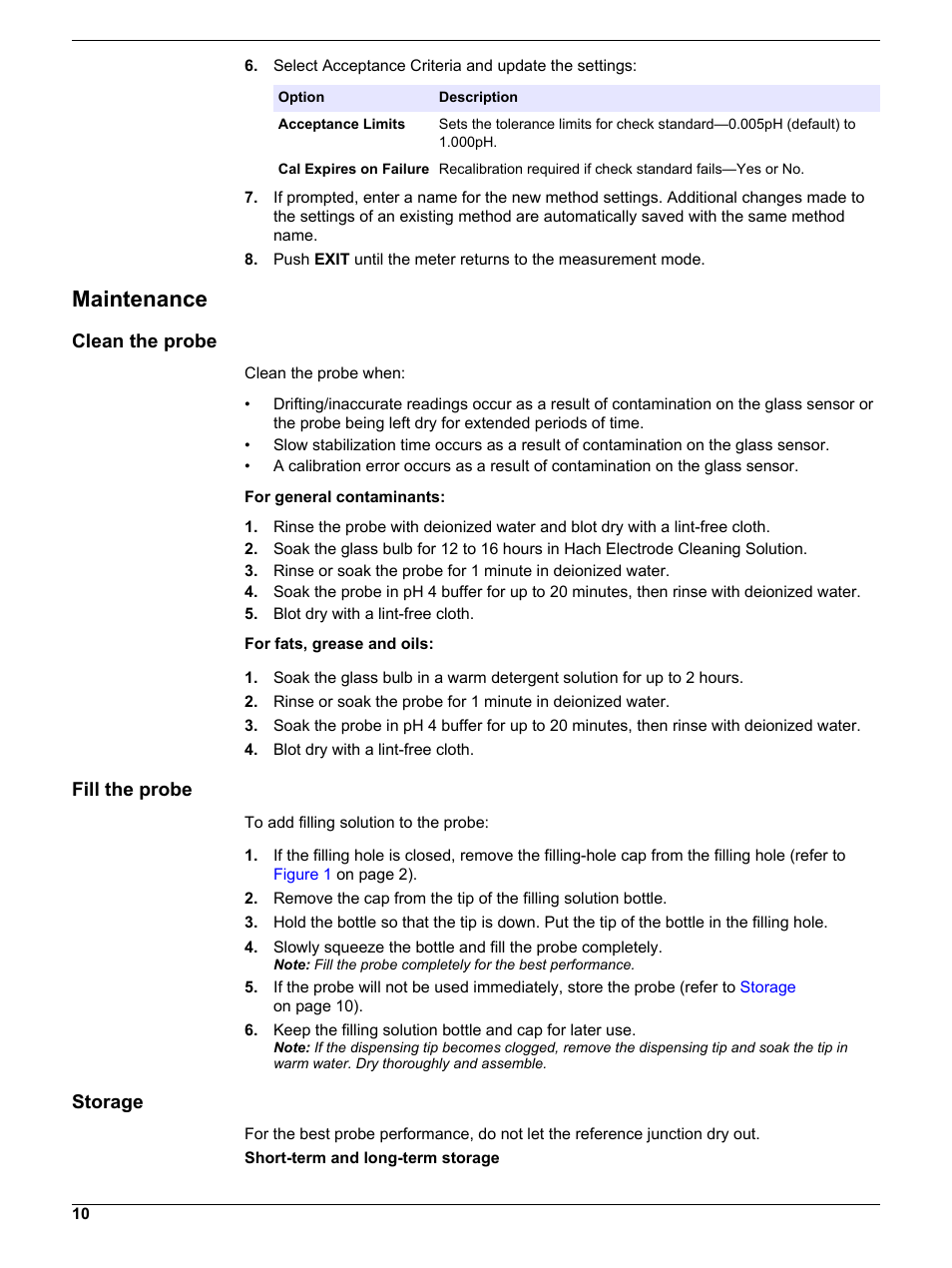 Maintenance, Clean the probe, Fill the probe | Storage | Hach-Lange PHC28103 User Manual | Page 10 / 14