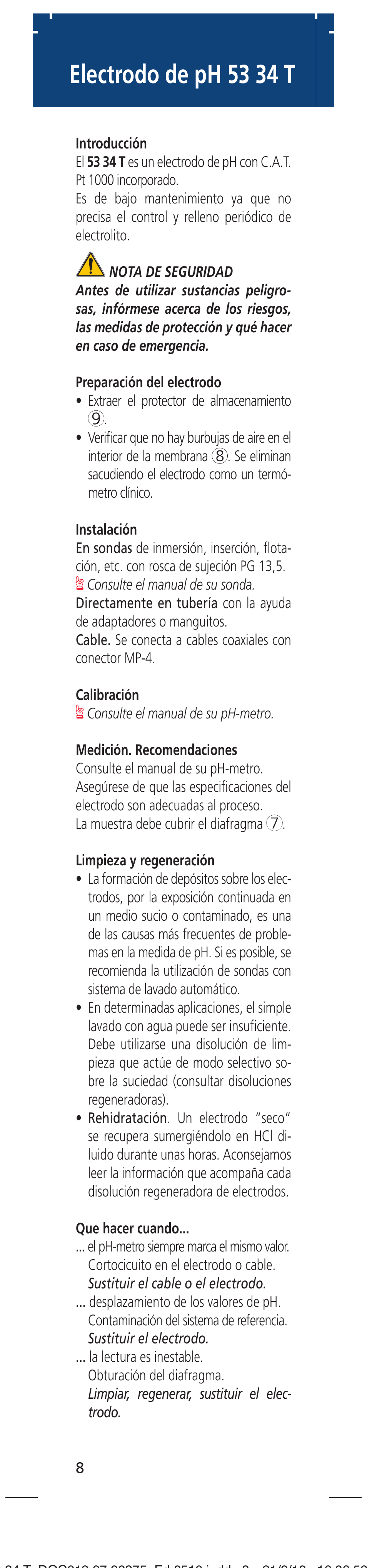 Electrodo de ph 53 34 t | Hach-Lange 5334 T User Manual | Page 8 / 16