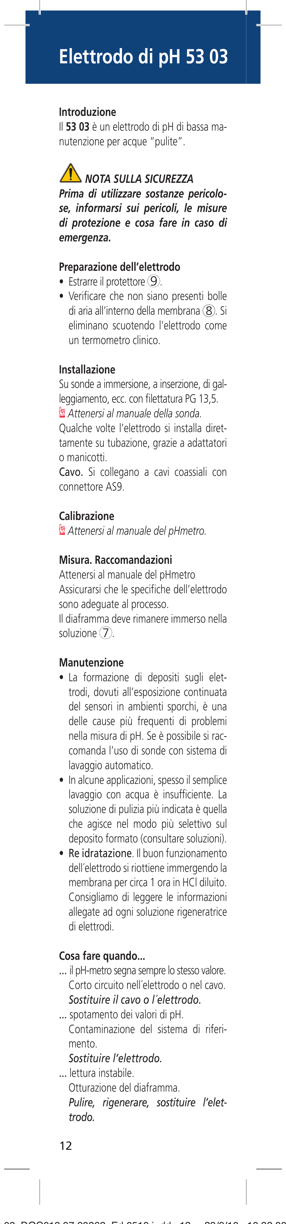 Elettrodo di ph 53 03 | Hach-Lange 5303 User Manual | Page 12 / 16