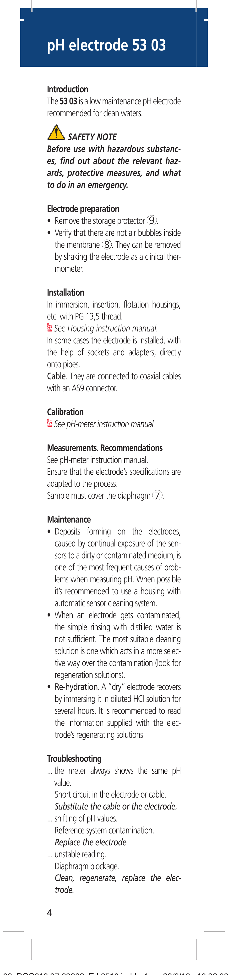 Ph electrode 53 03 | Hach-Lange 5303 User Manual | Page 4 / 16