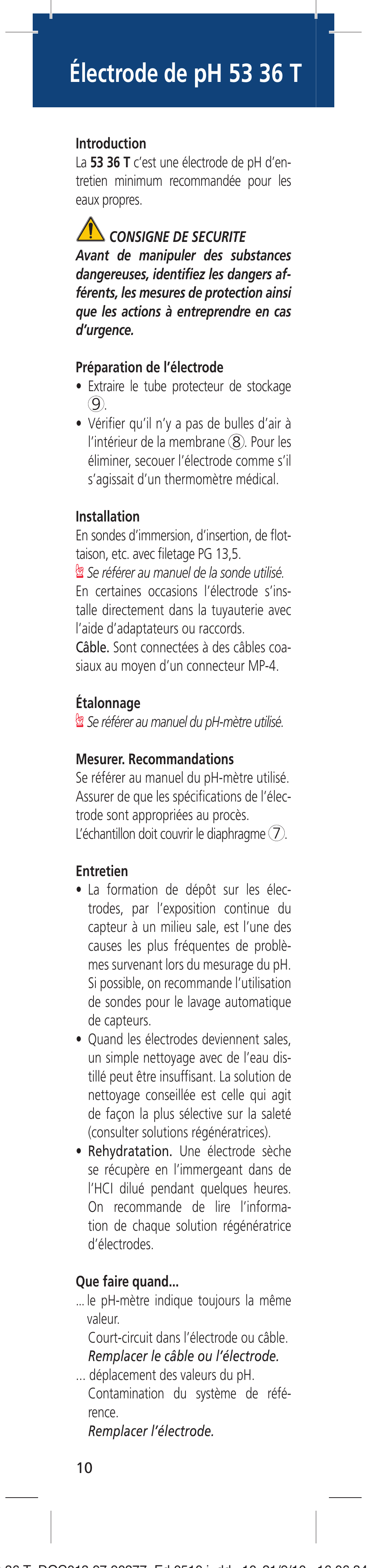 Électrode de ph 53 36 t | Hach-Lange 5336 T User Manual | Page 10 / 16