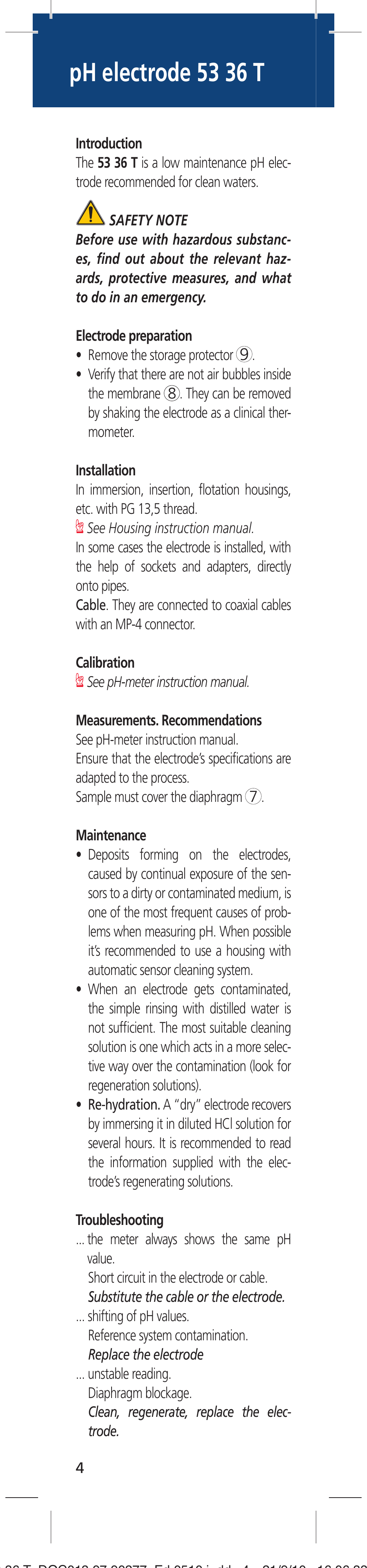 Ph electrode 53 36 t | Hach-Lange 5336 T User Manual | Page 4 / 16