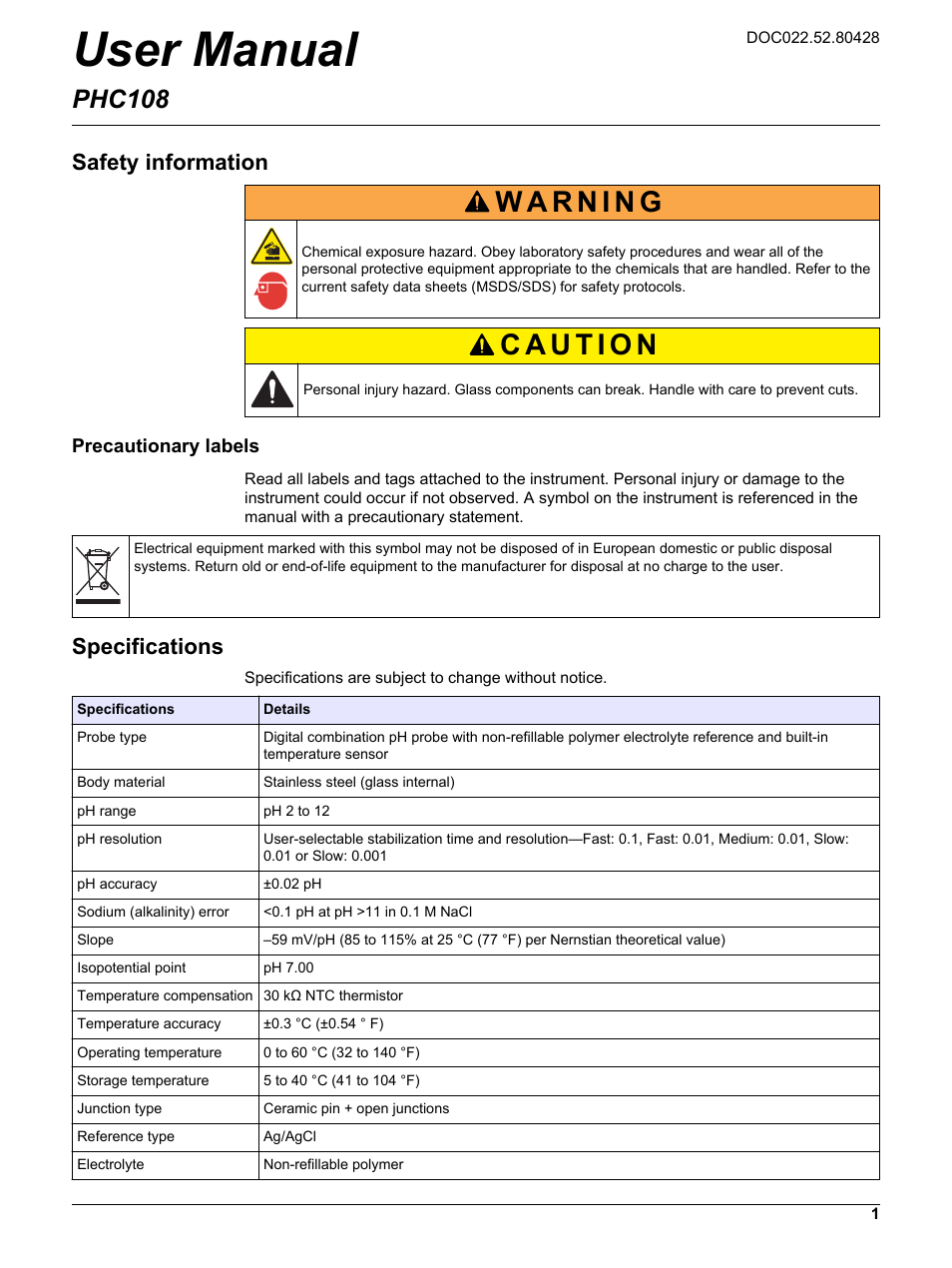 Hach-Lange PHC108 User Manual | 14 pages