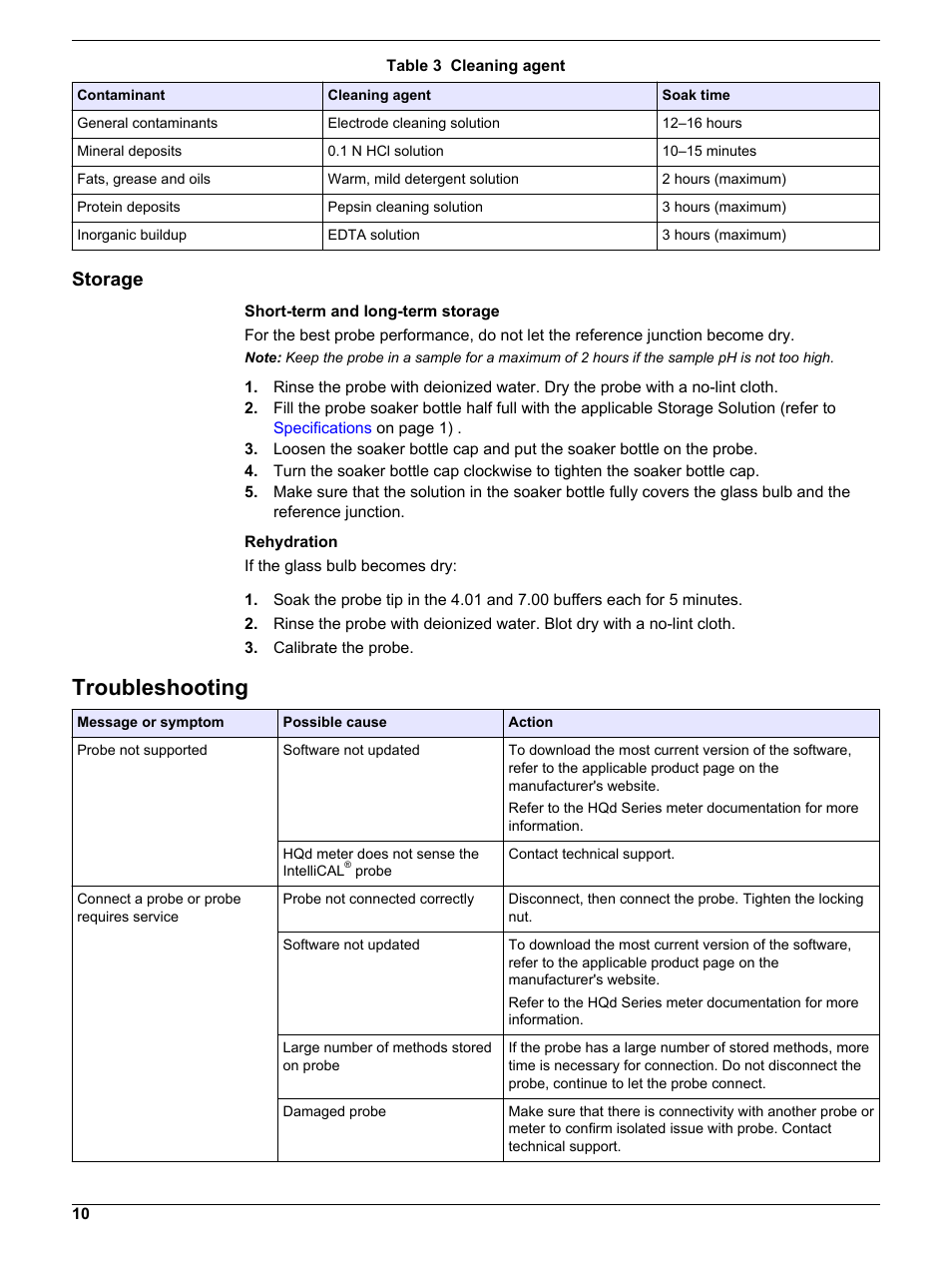 Storage, Troubleshooting, If a calibration error occurs, refer to | Hach-Lange PHC108 User Manual | Page 10 / 14
