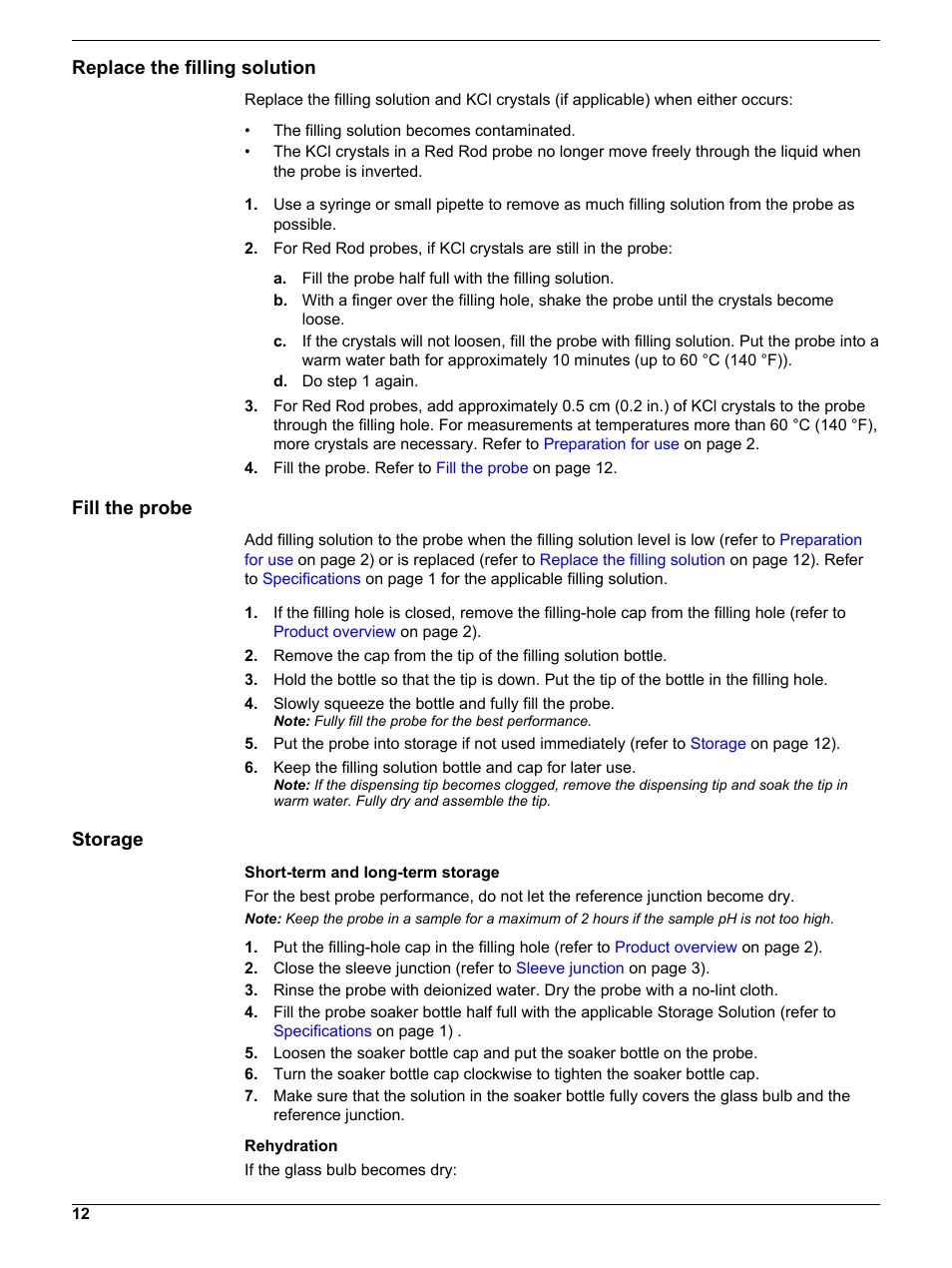 Replace the filling solution, Fill the probe, Storage | Hach-Lange PHC745 User Manual | Page 12 / 16