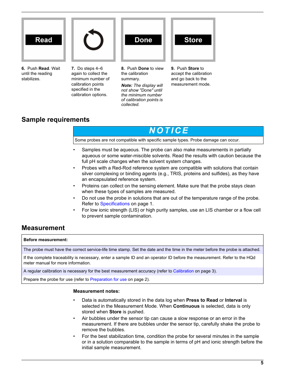 Sample requirements, Measurement | Hach-Lange PHC725 User Manual | Page 5 / 16