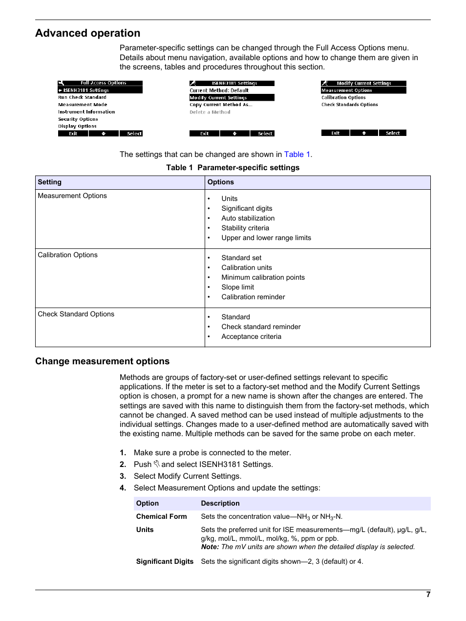 Advanced operation, Change measurement options | Hach-Lange ISENH318103 User Manual User Manual | Page 7 / 14