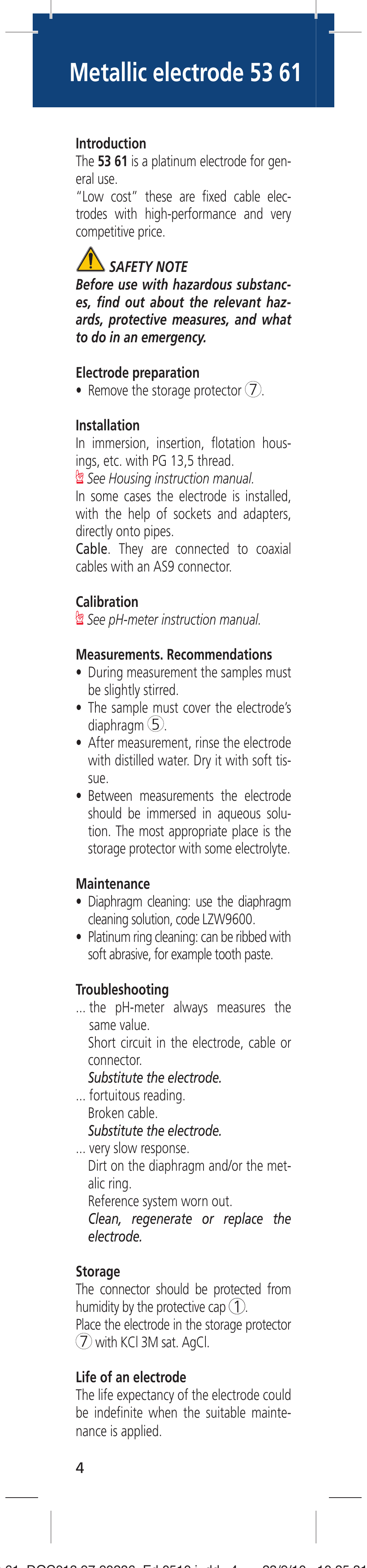 Metallic electrode 53 61 | Hach-Lange 5361 User Manual | Page 4 / 16