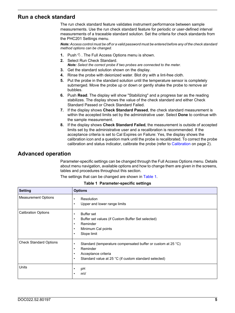 Run a check standard, Advanced operation | Hach-Lange PHC20103 User Manual User Manual | Page 5 / 14