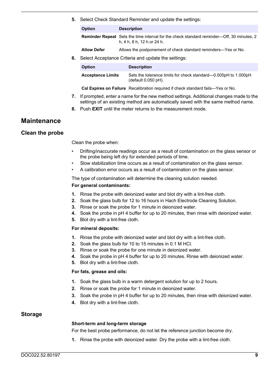 Maintenance, Clean the probe, Storage | Hach-Lange PHC20103 User Manual User Manual | Page 9 / 14